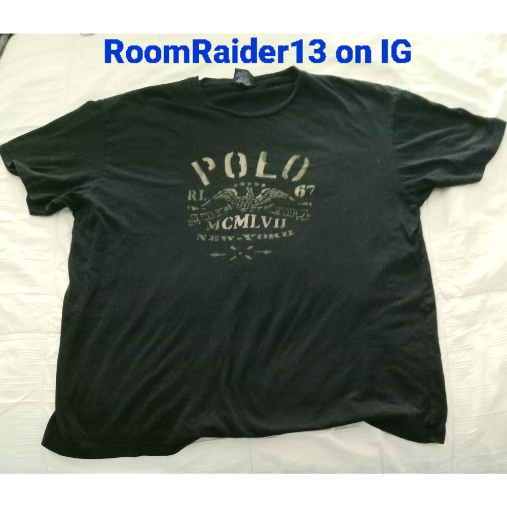 Ralph Lauren T Shirt Mens XL Black Eagle New York Cotton MCMLVII RL 67 Stretch